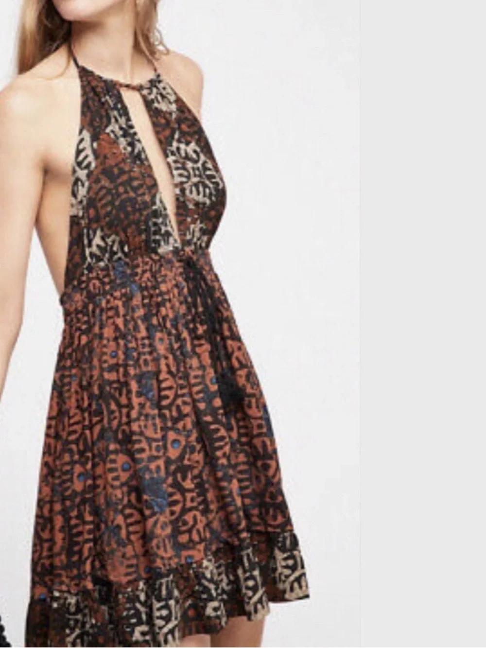 Free People Brown & Black Printed Backless Halter Dress - Picture 3 of 6
